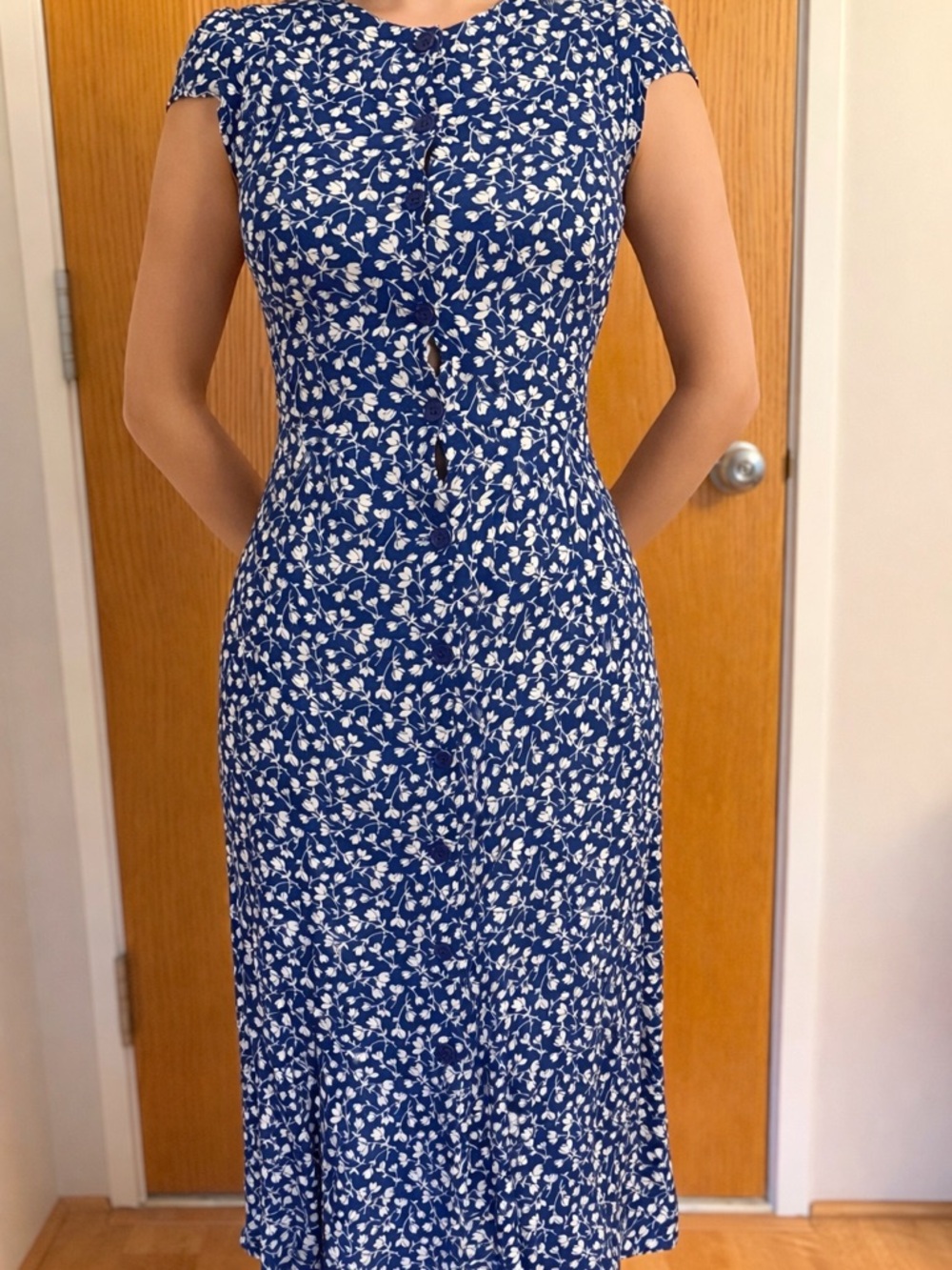 Reformation Blue Fauna Floral Midi Dress - Size 4 Like New Condition